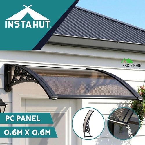 Instahut Window Awning Drainage 0.6mx0.6m Outdoor Hollow PC Panel Brown