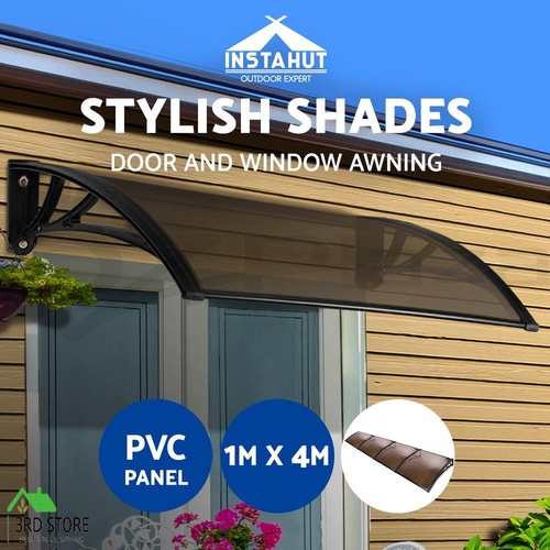 Instahut Window Door Awning Door Canopy Patio UV Sun Shield BROWN 1mx4m DIY
