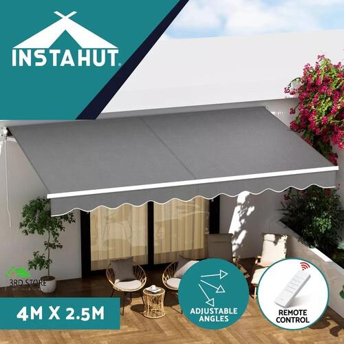 Instahut Retractable Folding Arm Awning Motorised Outdoor Sunshade 4X2.5M Grey