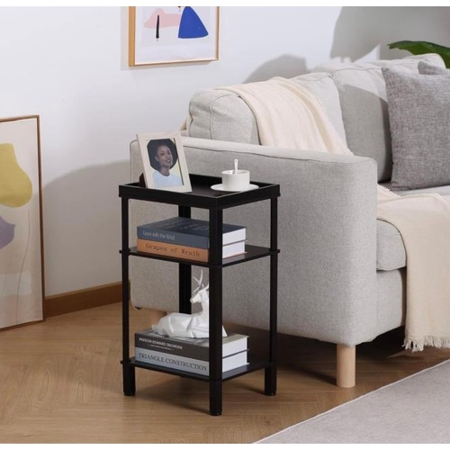 Side Table for Small Spaces,3 Tier End Table with Metal Tabletop Tray Storage