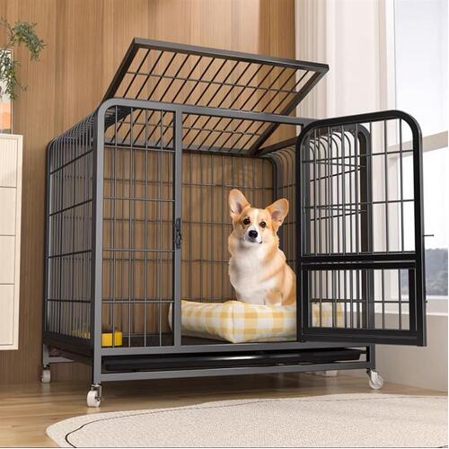 Dog Cage Crate Kennel,Heavy Duty Dog Crate Strong Metal Dog Kennel on Wheels