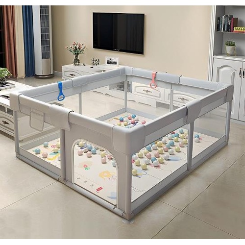 Baby Playpen, 185x205x66CM Extra Large Baby Playard, Playpen for Toddler with Zi