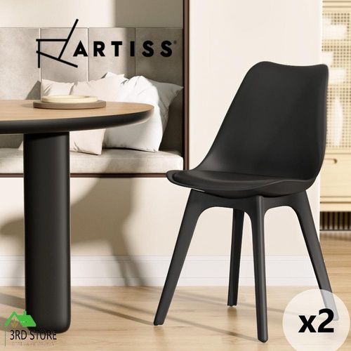 Artiss Dining Chairs Padded Retro Replica Eames Eiffel DSW Cafe Kitchen Black x2
