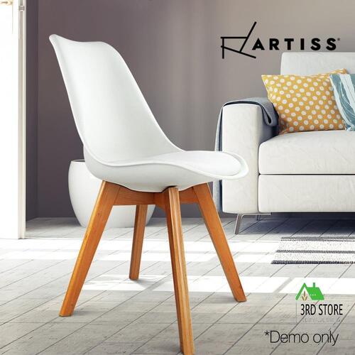 Artiss Dining Chairs Chair Replica Leather Fabric Cafe Set Of 2 PU Pad White