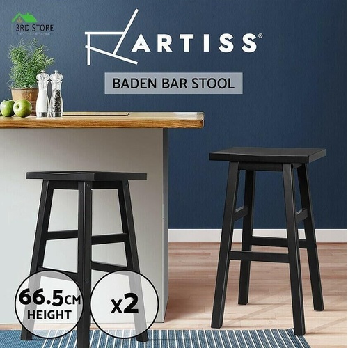 Artiss 2 x Wooden Bar Stools Kitchen Bar Stool Chairs Barstools Black