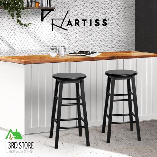 Artiss 2 x Wooden Bar Stools Bar Stool Dining Chairs Kitchen Black Barstools