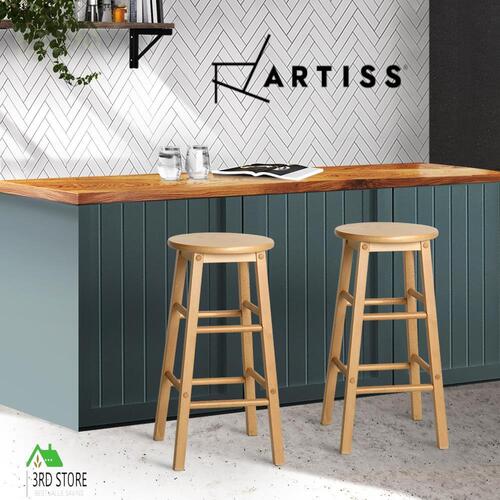 Artiss 2 x Wooden Bar Stools Bar Stool Dining Chairs Kitchen Nature Barstools