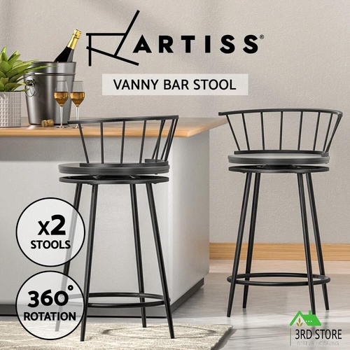 Artiss Bar Stools Kitchen Stools Wooden Dining Chair Swivel Metal Chairs x2