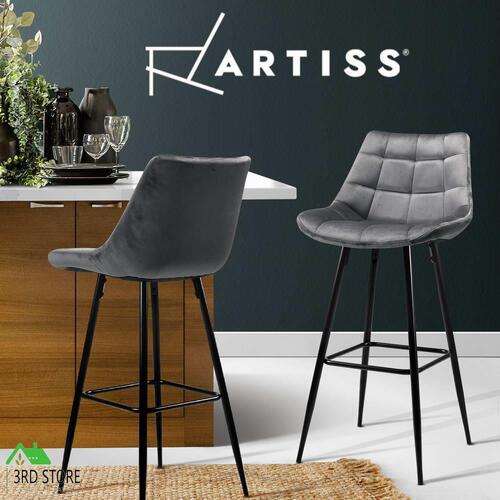 Artiss Kitchen Bar Stools Velvet Bar Stool Counter Chairs Metal Barstools GY x2