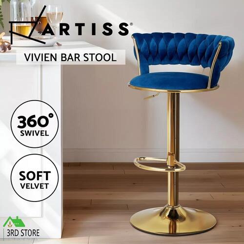 Artiss 1x Bar Stools Kitchen Dining Chairs Gas Lift Stool Velvet Woven Padded