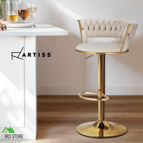Artiss 1x Bar Stools Kitchen Dining Chairs Gas Lift Stool Velvet Woven Backrest