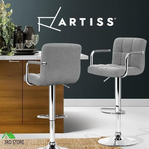 Artiss 2x Bar Stools Kitchen Bar Stool Chairs Gas Lift Swivel Fabric Chrome Grey