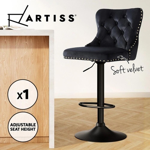 Artiss 1x Velvet Bar Stool Adjustable Height Nailhead Trim Kitchen Counter Stool