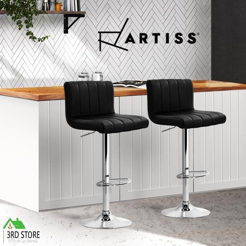 Artiss 2x Leather Bar Stools Kitchen Chairs Bar Stool Black Gas Lift Swivel