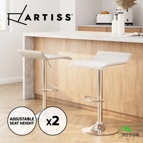 Artiss Bar Stools Kitchen Stool Chairs Dining Gas Lift PU Leather White x2