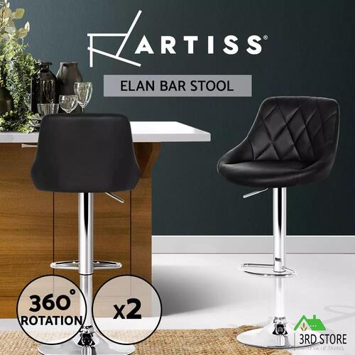 Artiss 2 x Kitchen Bar Stools Swivel Bar Stool Leather Gas Lift Chairs Black