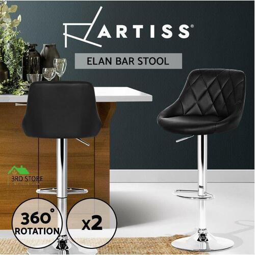 Artiss 2 x Kitchen Bar Stools Swivel Bar Stool Leather Gas Lift Chairs Black