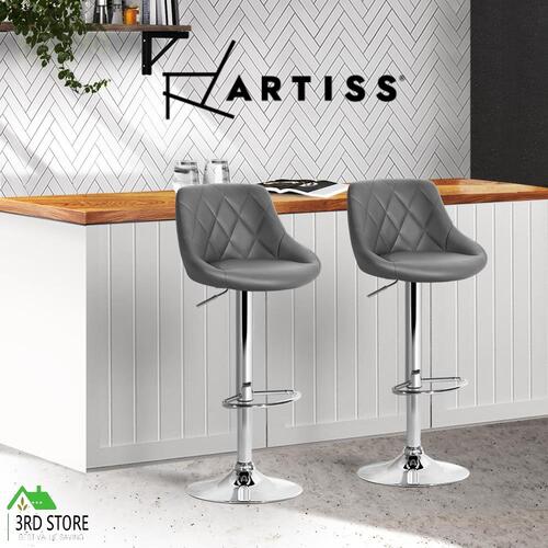 Artiss 2 x Kitchen Bar Stools Swivel Bar Stool Leather Gas Lift Chairs Grey