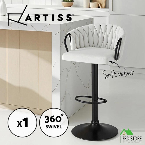 Artiss 1x Bar Stool Single Kitchen Dining Chair Counter Stool Woven Velvet Ivory
