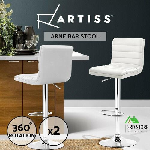 Artiss 2x Leather Bar Stools ARNE Swivel Bar Stool Kitchen Chairs White Gas Lift
