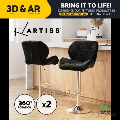Artiss 2 x Kitchen Bar Stools Swivel Bar Stool Leather Gas Lift Chairs Black