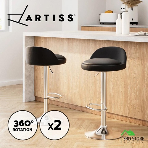 Artiss Bar Stools Kitchen Stool Chairs Dining Gas Lift Swivel Leather Black x2