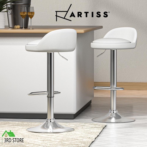 Artiss Bar Stools Kitchen Stool Chairs Dining Gas Lift Swivel Leather White x2