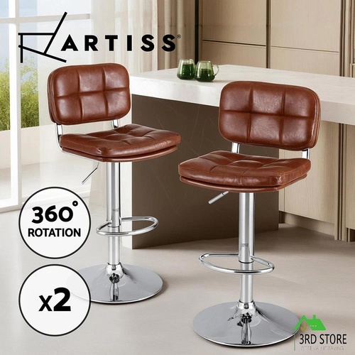 Artiss 2x Bar Stools Kitchen Swivel Gas Lift Counter Chair Tuft PU Leather Brown