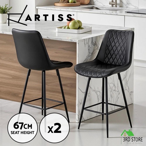Artiss 2x Bar Stools Kitchen Dining Chair Counter Stool Diamond PU Leather Black