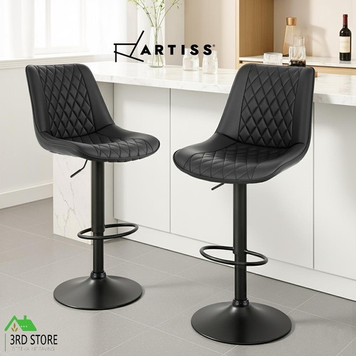 Artiss 2x Bar Stools Kitchen Swivel Gas Lift Counter Chair Diamond Leather Black