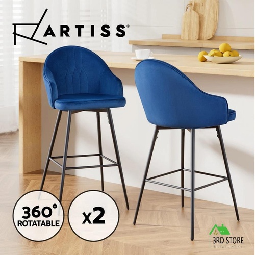Artiss Bar Stools Kitchen Stool Dining Chairs Velvet Chair Barstool Blue Mesial