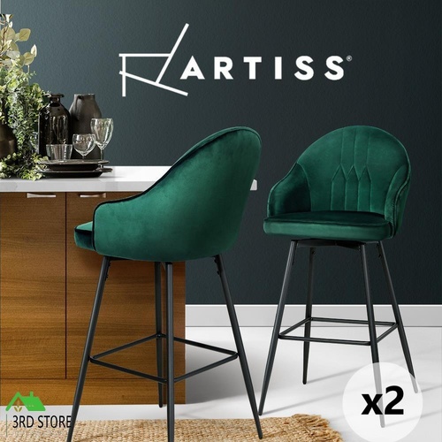 Artiss Set of 2 Bar Stools Kitchen Stool Dining Chairs Velvet Chair Barstool Green Mesial