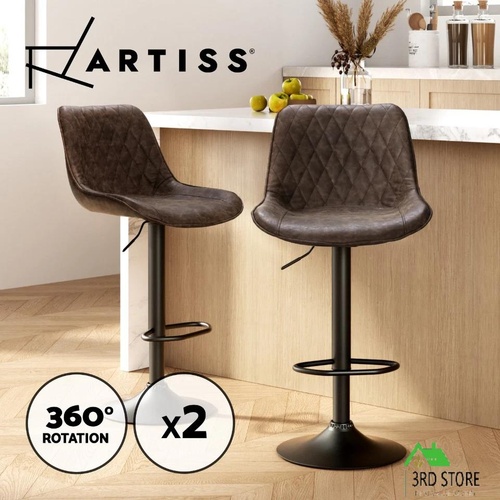Artiss Set of 2 Bar Stools Kitchen Stool Chairs Metal Barstool Dining Chair Brown Rushal