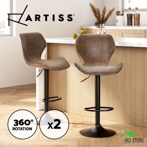 Artiss Set of 2 Bar Stools Kitchen Stool Chairs Metal Barstool Swivel Brown Frawley