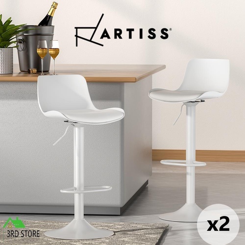 Artiss Bar Stools Kitchen Swivel Gas Lift Stool Leather Dining Chairs White x2