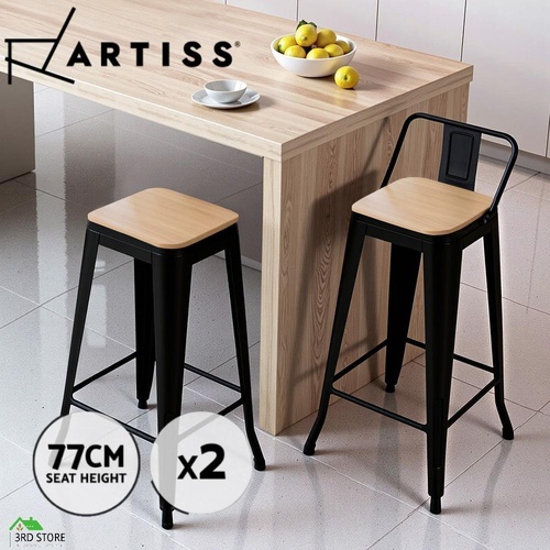 Artiss 2x Bar Stools Kitchen Counter High Chair Dining Stackable Metal Black