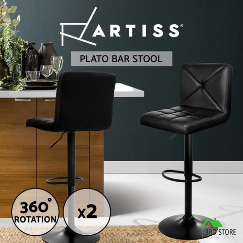Artiss 2x Bar Stools Leather Chrome Kitchen Cafe Bar Stool Chair Gas Lift Black