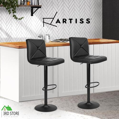 Artiss 2x Bar Stools Leather Chrome Kitchen Cafe Bar Stool Chair Gas Lift Black