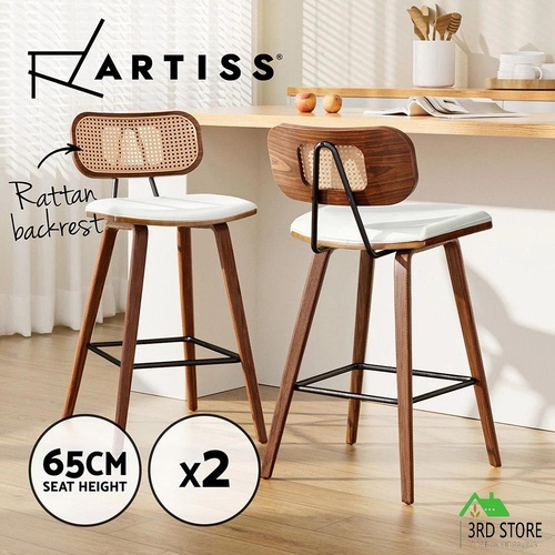 2x Artiss Bar Stools Kitchen Counter Rattan Chairs PU Leather Padding