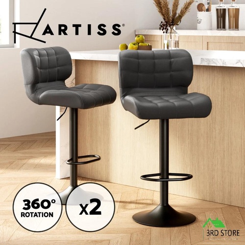 Artiss 2x Kitchen Bar Stools Gas Lift Bar Stool Chairs Swivel Leather Black Grey