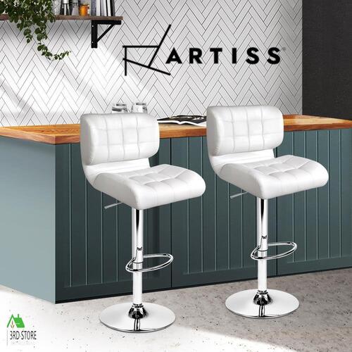 Artiss Bar Stools Leather Kitchen Stool Chairs Gas Lift Barstools Swivel Whitex2
