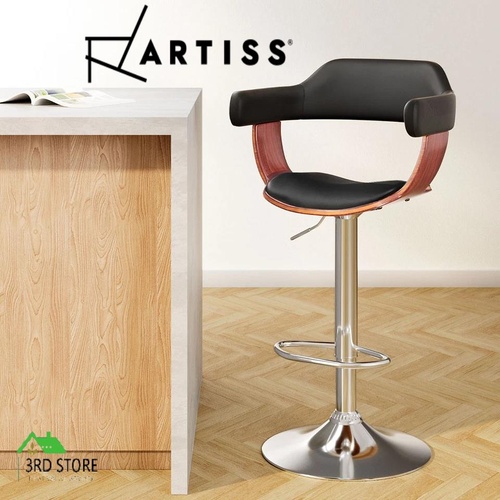 Artiss Wooden Bar Stools SELINA Kitchen Swivel Bar Stool Chairs Leather Black