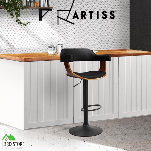 Artiss Wooden Bar Stools Kitchen Swivel Gas Lift Bar Stool Chairs Leather Black