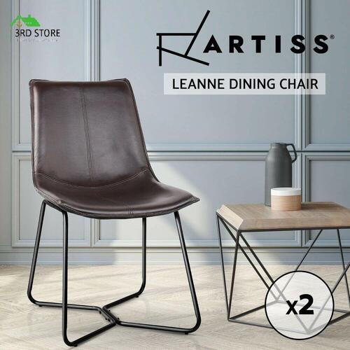 Artiss 2x Dining Chairs Retro Vintage Chair Rustic DSW Leather Walnut