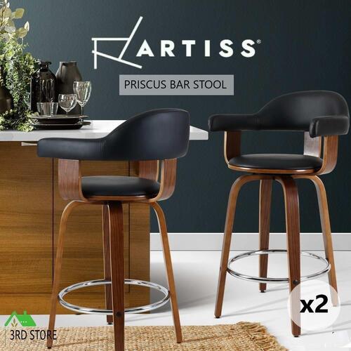 Artiss 2x Bar Stools Wooden Swivel Bar Stool Kitchen Dining Chair Wood Black
