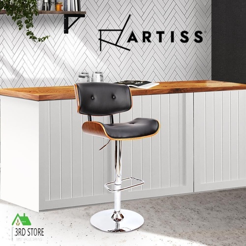Artiss Wooden Bar Stools Bar Stool Kitchen Chair Dining Black Pad Gas Lift 8045