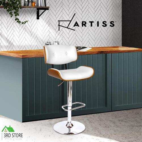 Artiss Wooden Bar Stools Bar Stool Kitchen Chair Dining White Pad Gas Lift 8045