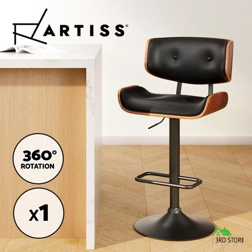 Artiss Kitchen Bar Stools Gas Lift Stool Chairs Swivel Barstool Leather Black x1