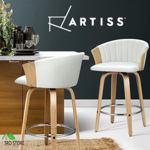 Artiss Bar Stools Kitchen Stool Wooden Chair Swivel Chairs Leather White x2