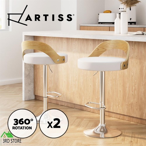 Artiss Bar Stools Kitchen Gas Lift Wooden Stool Metal Barstools White Swivel